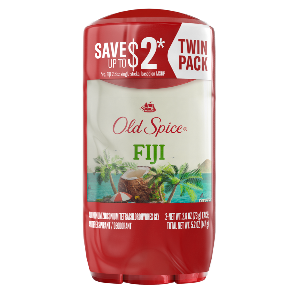 Old Spice Men's Antiperspirant And Deodorant Fiji With Palm Tree 24/7 Sweat Protection Twin Pack - (2x2.6)oz/6pk