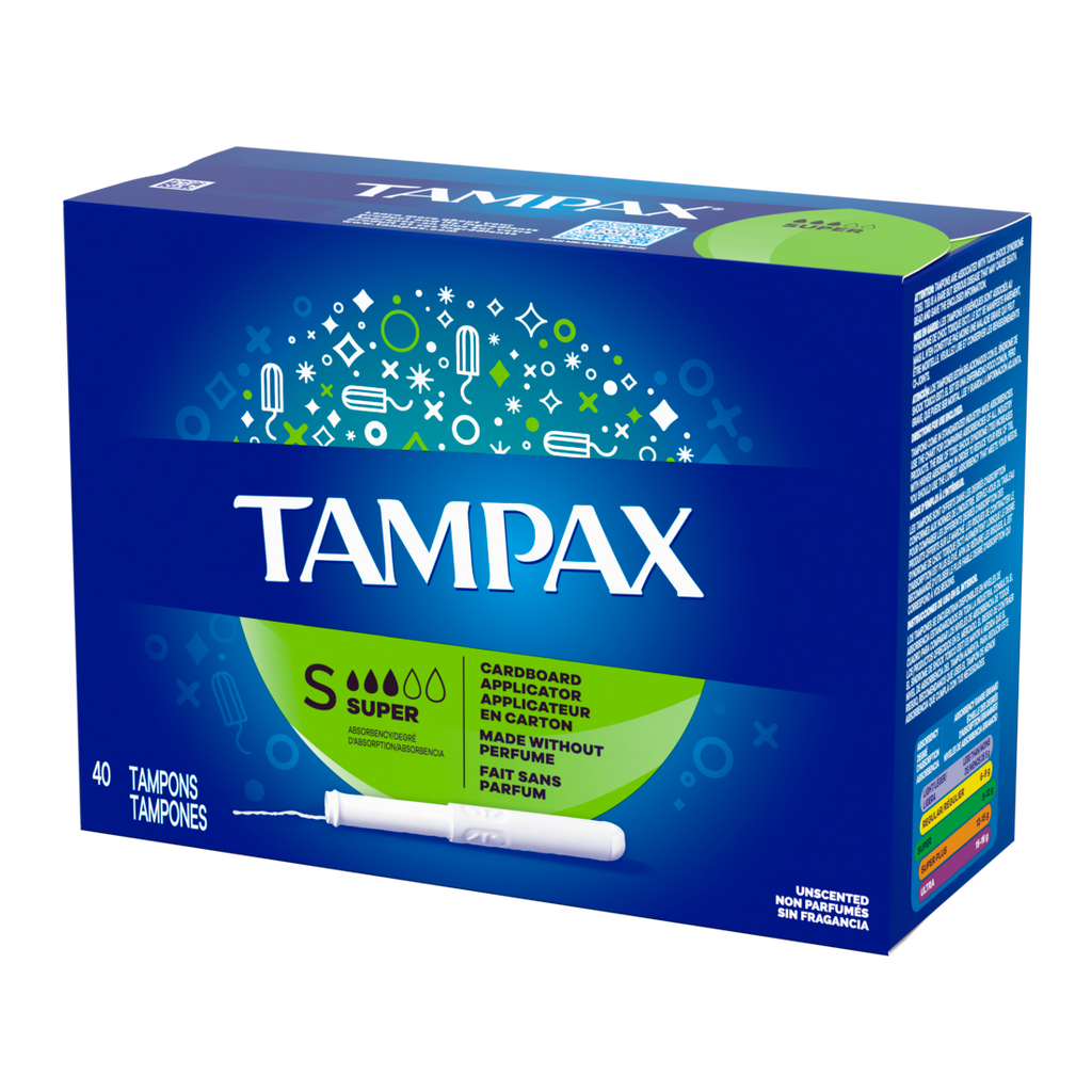 Tampax Cardboard Tampons Super Absorbency Anti-Slip Grip Leakguard Skirt Unscented - 40ct/12pk