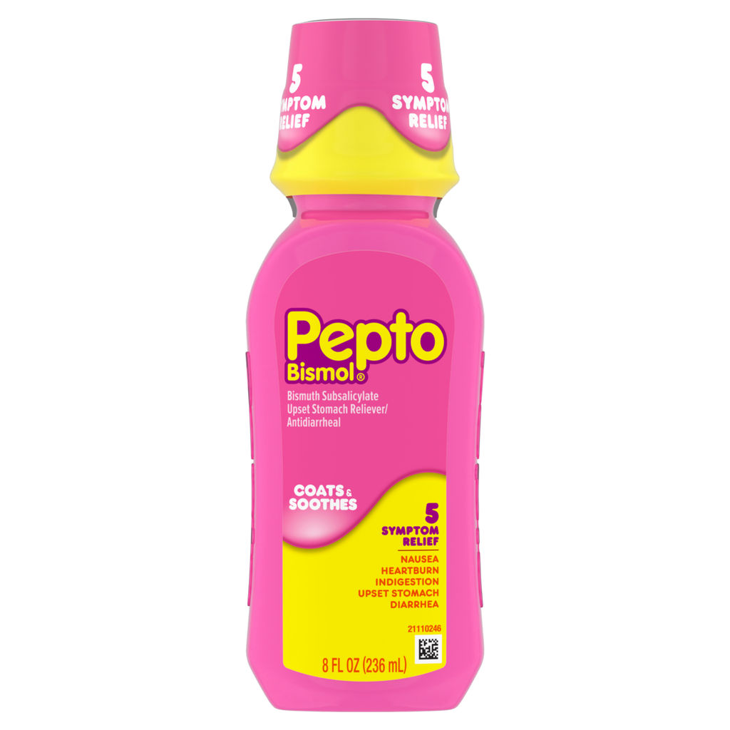 Pepto Bismol Liquid Upset Stomach Relief Nausea Relief Heartburn Relief Indigestion Relief Anti Diarrhea Medication For Adults - 5 Symptom Fast Relief - 8oz/12pk