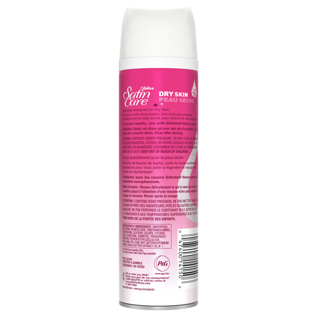 Gillette Satin Care Dry Skin Shave Gel Shaving Cream For Women With Shea Butter - 7oz/12pk