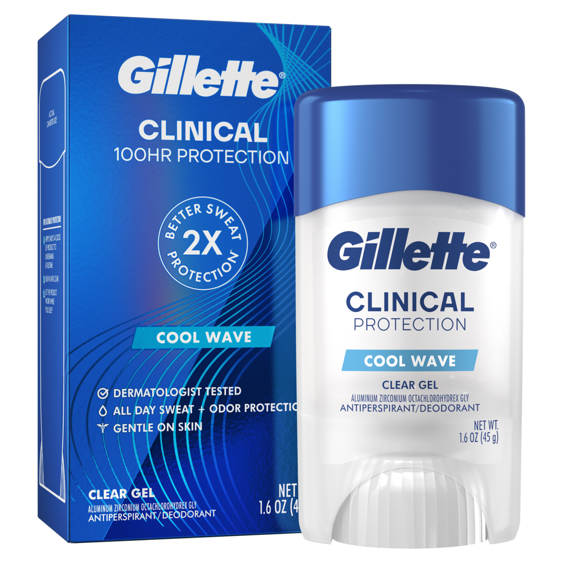 Gillette Clinical Protection Clear Gel Antiperspirant And Deodorant For Men Cool Wave Scent - 1.6oz/12pk