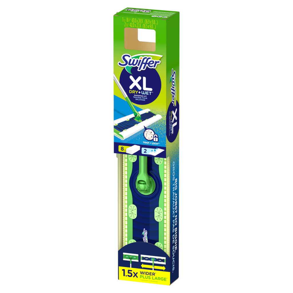 Swiffer Sweeper XL 2-in-1 Dry + Wet Floor Mopping And Sweeping Kit Multi-Surface Kit For Floor Cleaning Kit Includes 1 XL Sweeper 8 XL Dry Sweeping Cloths 2 XL Wet Mopping Cloths - 1kit/4pk