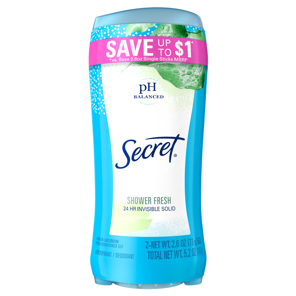 Secret Invisible Solid Antiperspirant And Deodorant Shower Fresh Twin Pack - (2x2.6)oz/6pk