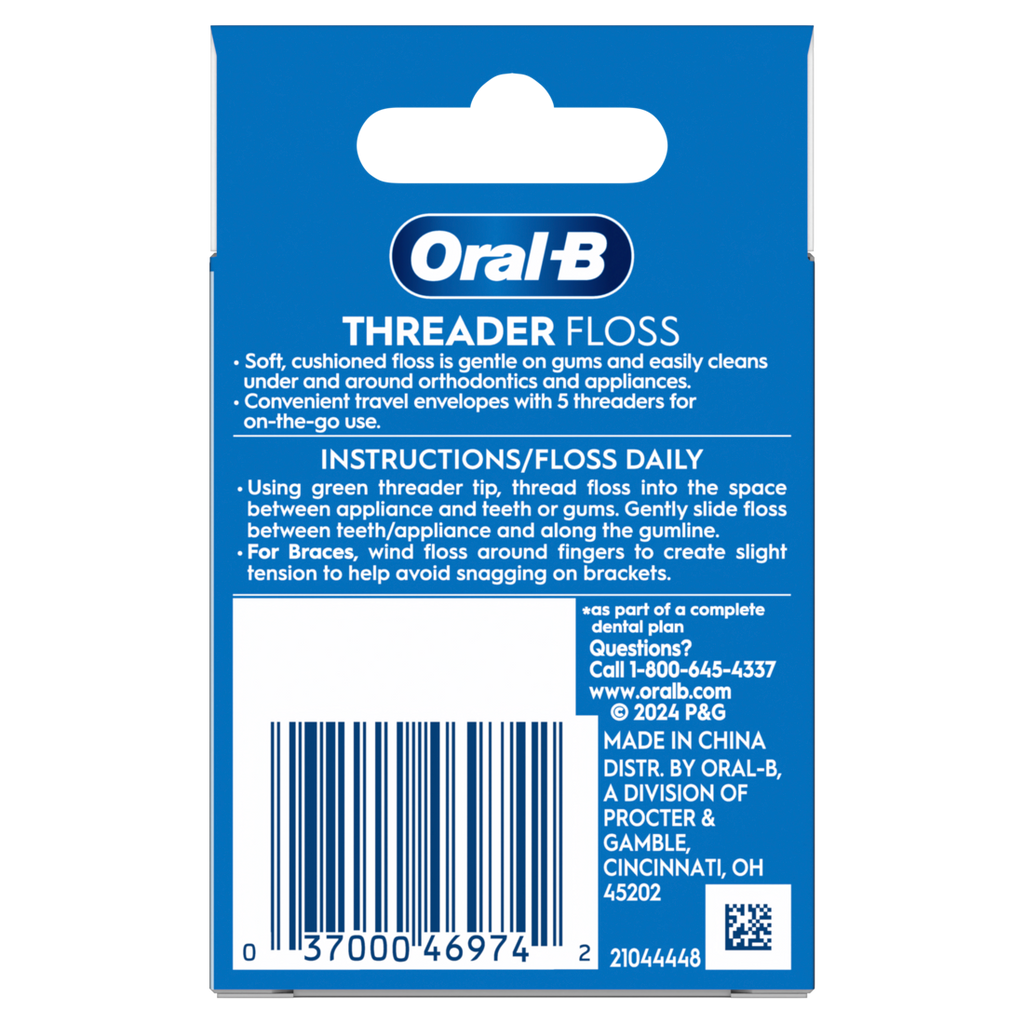 Oral-B Threader Dental Floss For Bridges Braces And Implants - 30ct/6pk