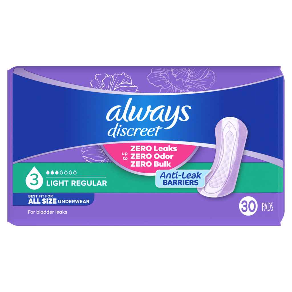 Always Discreet Adult Incontinence Pads For Women Light Absorbency Regular Length Postpartum Pads Size 3 - 30ct/3pk