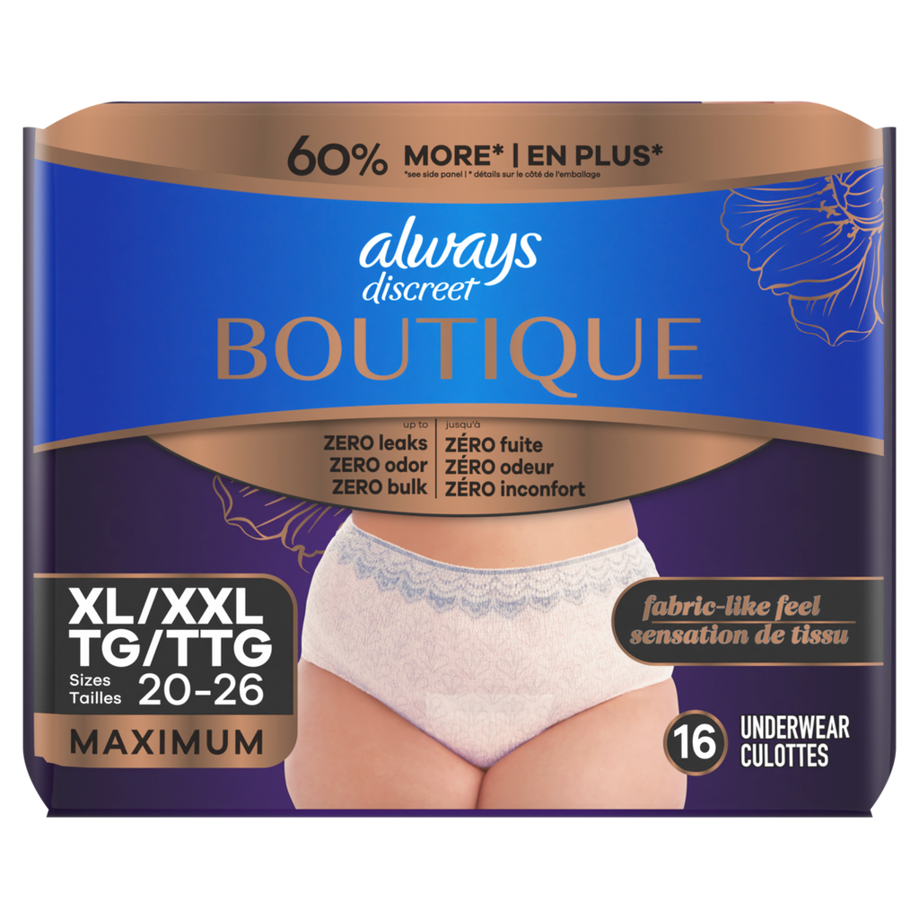 Always Discreet Boutique Rosy Reimagined Adult Diapers For Women Maximum Incontinence Underwear XL/XXL - 16ct/2pk