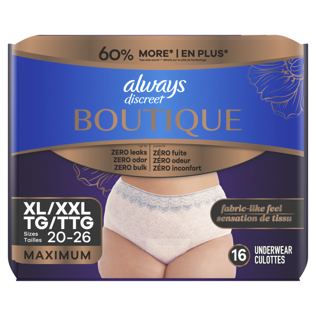 Always Discreet Boutique Rosy Reimagined Adult Diapers For Women Maximum Incontinence Underwear XL/XXL - 16ct/2pk