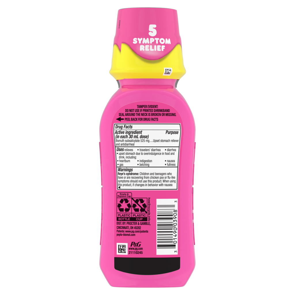 Pepto Bismol Liquid Upset Stomach Relief Nausea Relief Heartburn Relief Indigestion Relief Anti Diarrhea Medication For Adults - 5 Symptom Fast Relief - 8oz/12pk