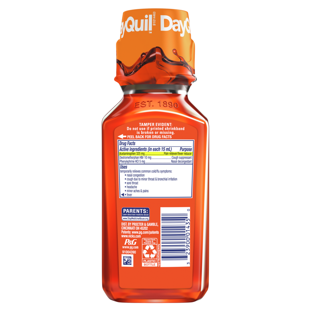 Vicks Dayquil Cold & Flu Relief Liquid Over-The-Counter Medicine Non-Drowsy Powerful Multi-Symptom Daytime Relief For Headache Fever Sore Throat Minor Aches And Pains Nasal Congestion Sinus Pressure And Cough - 8oz/12pk