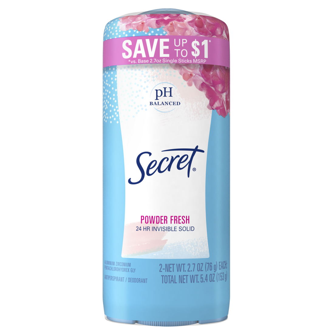 Secret Wide Solid Antiperspirant And Deodorant Powder Fresh Twin Pack - (2x2.7)oz/6pk