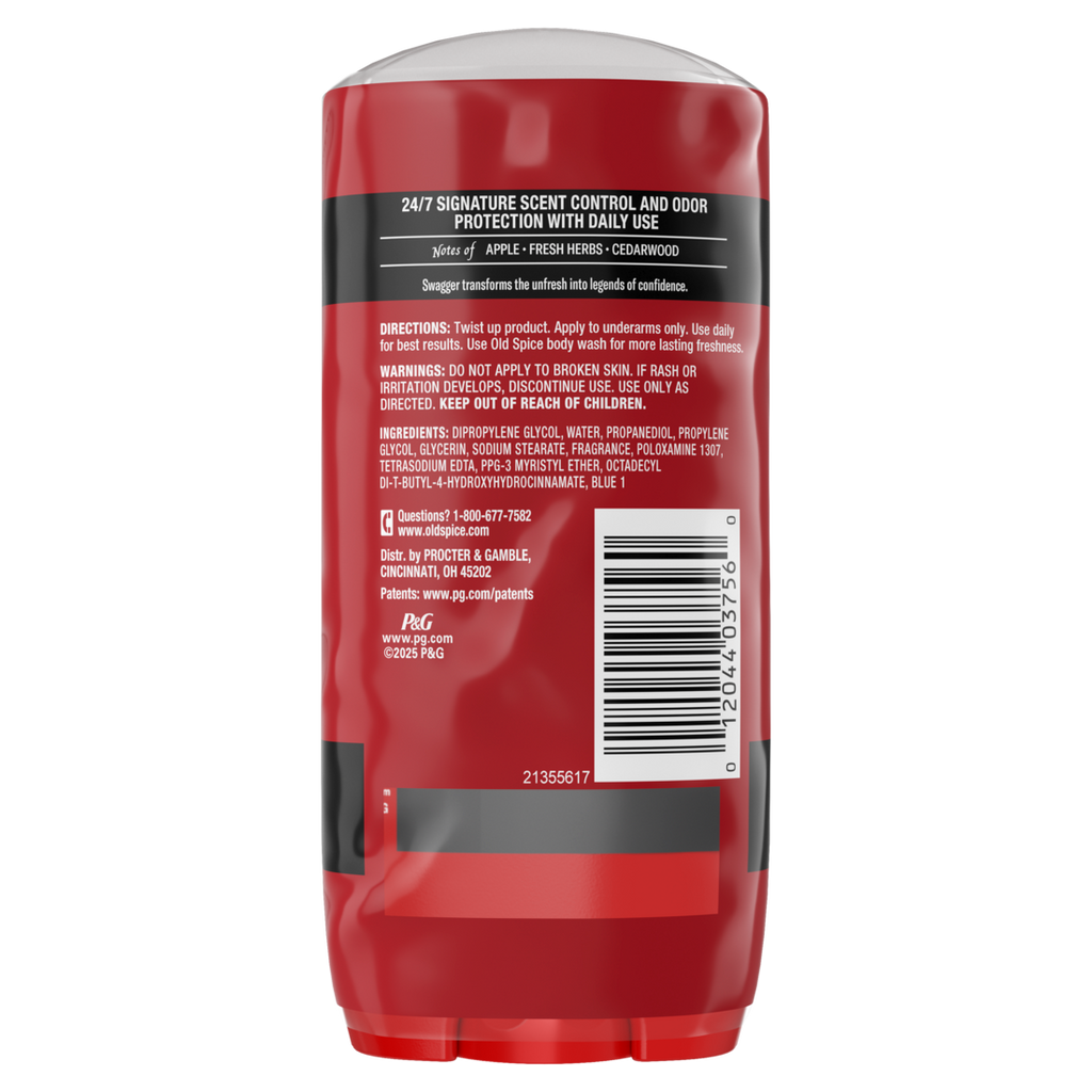 Old Spice Red Collection Deodorant For Men Swagger Scent Aluminum Free Long-Lasting Fragrance - (2x3.0)oz/6pk