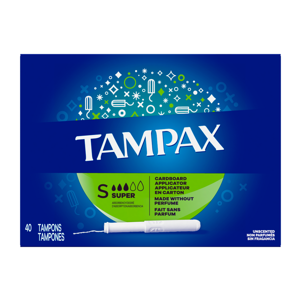 Tampax Cardboard Tampons Super Absorbency Anti-Slip Grip Leakguard Skirt Unscented - 40ct/12pk