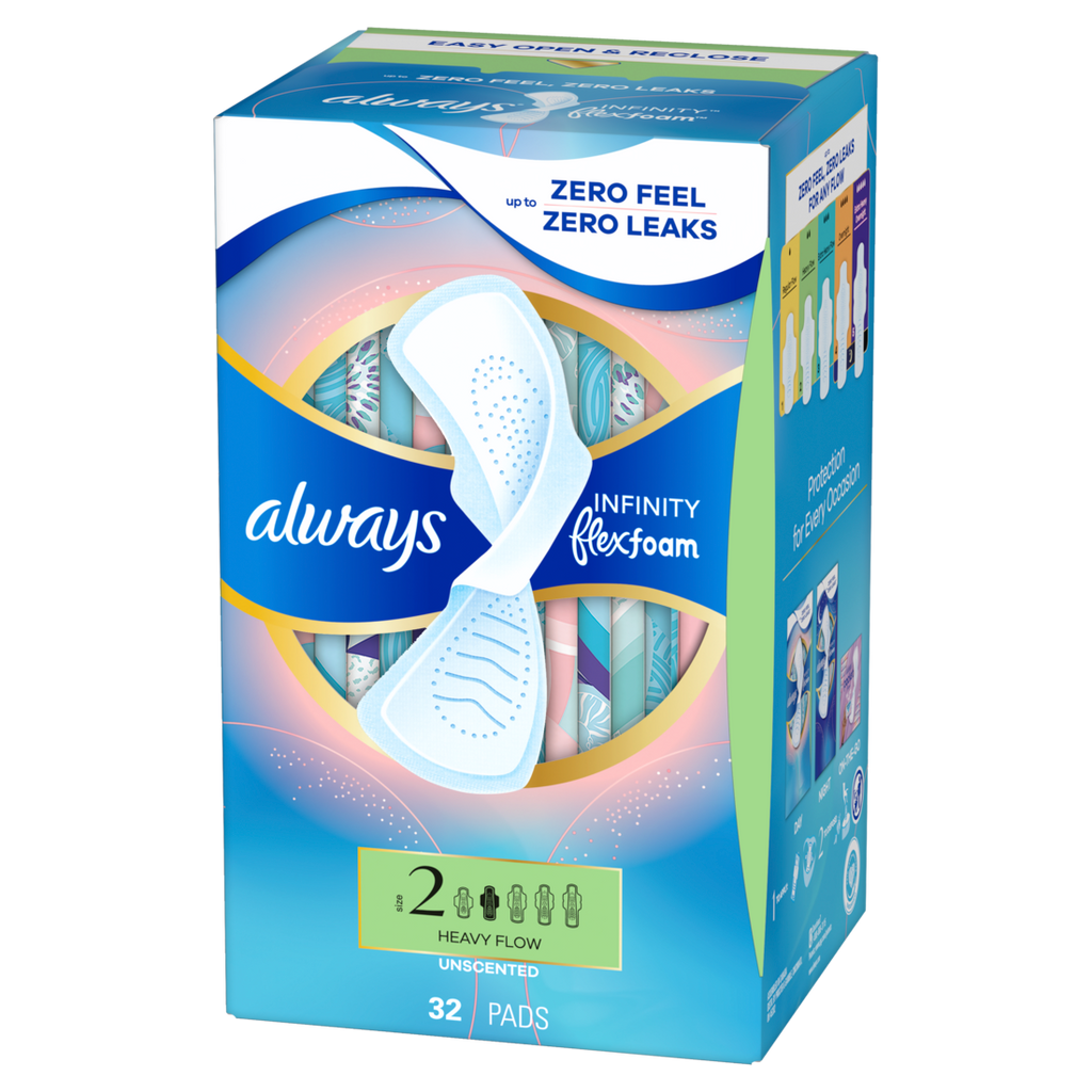 Always Infinity With Flexfoam Pads For Women Size 2 Heavy Absorbency With Wings Unscented - 32ct/6pk