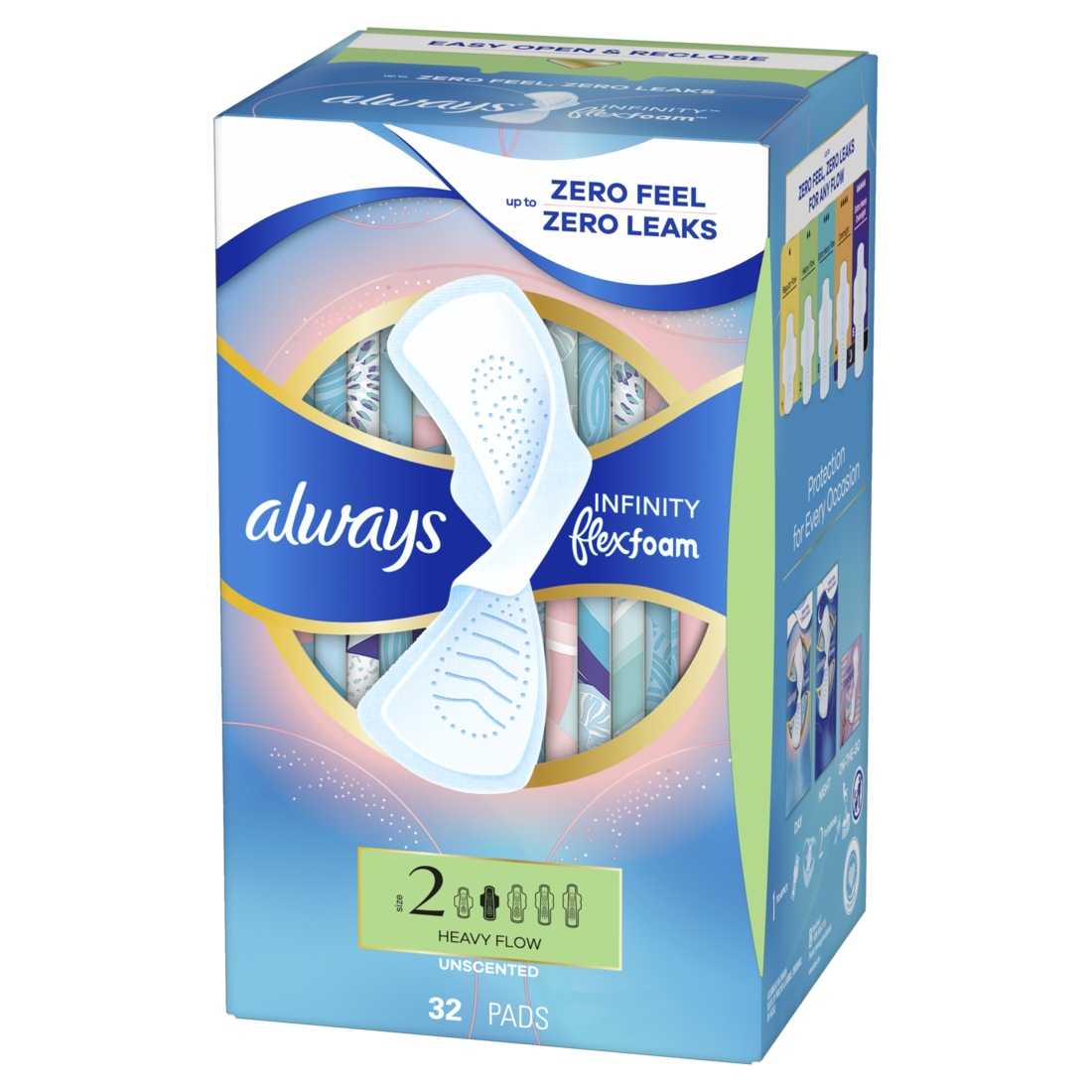 Always Infinity With Flexfoam Pads For Women Size 2 Heavy Absorbency With Wings Unscented - 32ct/6pk