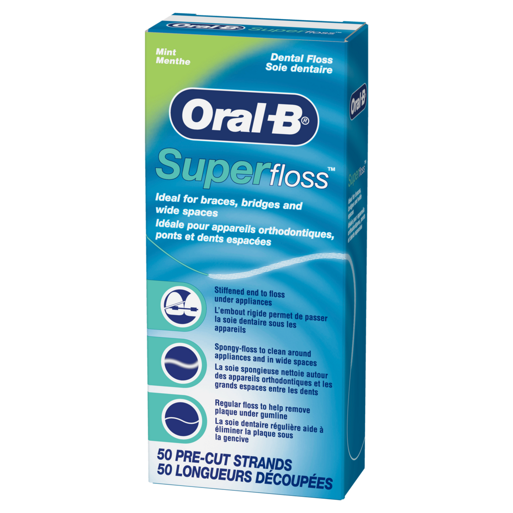 Oral-B Super Floss Pre-Cut Strands Dental Floss For Bridges Braces And Wide Spaces - 50ct/24pk