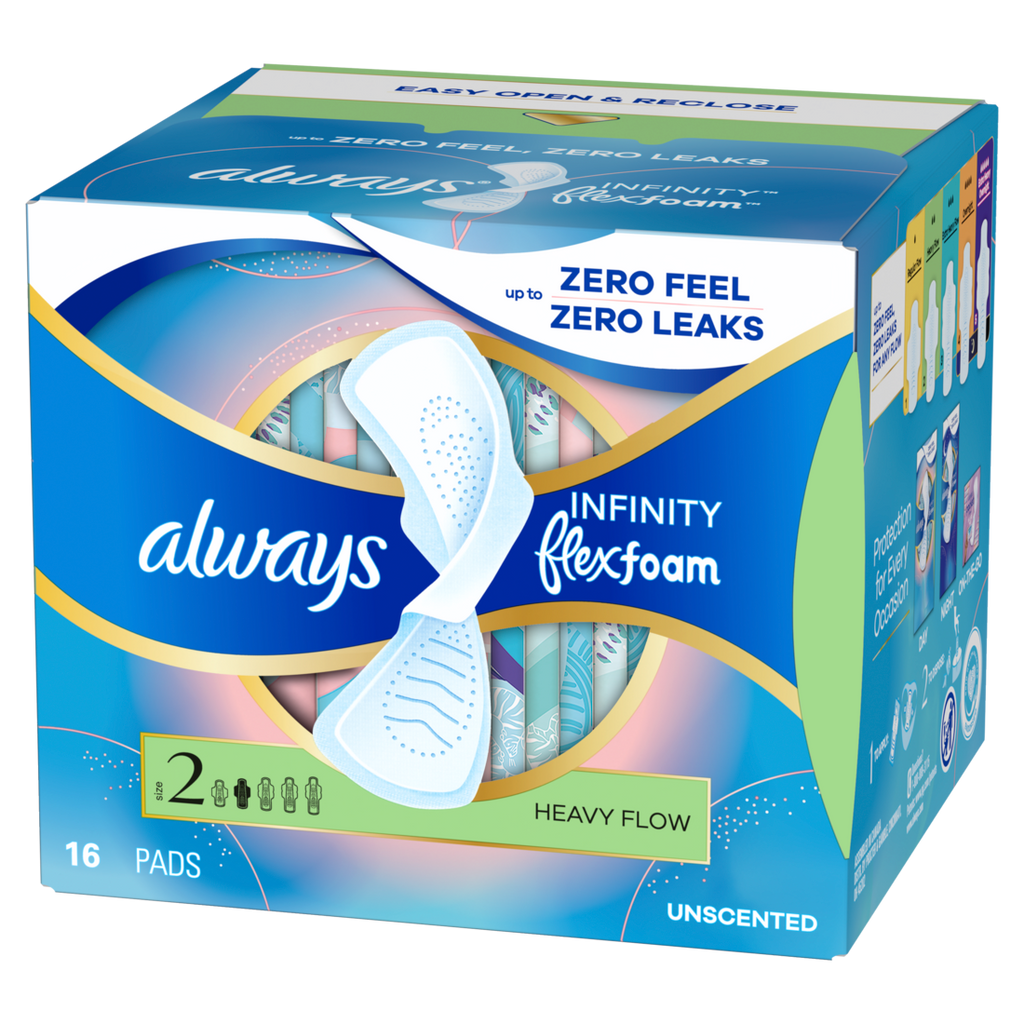 Always Infinity With Flexfoam Pads For Women Size 2 Heavy Absorbency With Wings Unscented - 16ct/12pk