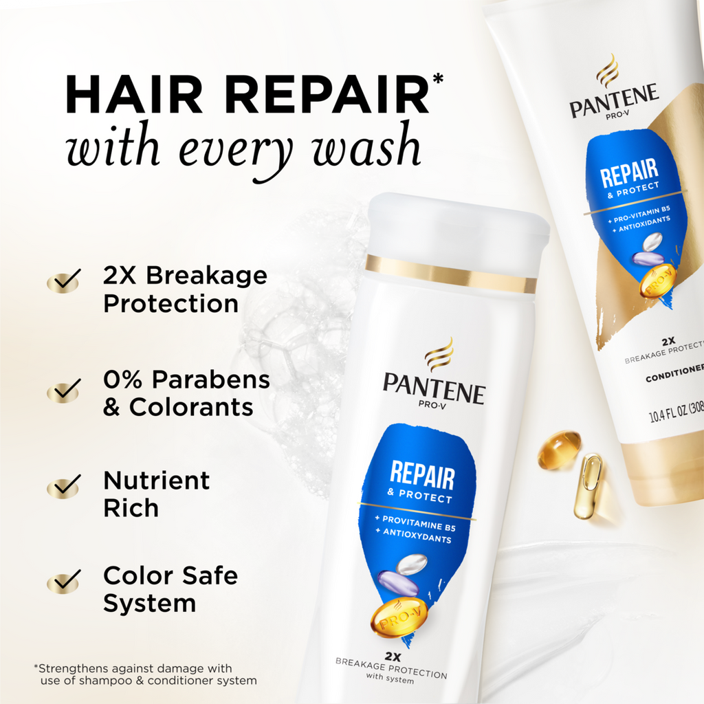 Pantene Repair & Protect 2X Breakage Protection Shampoo 12.0oz & Conditioner 10.4oz Dual Pack - (12.0+10.4)oz/4pk