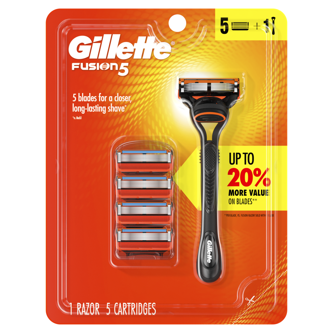 Gillette Fusion5 Men's 1 Razor Handle + 5 Blade Refills - 1set/6pk