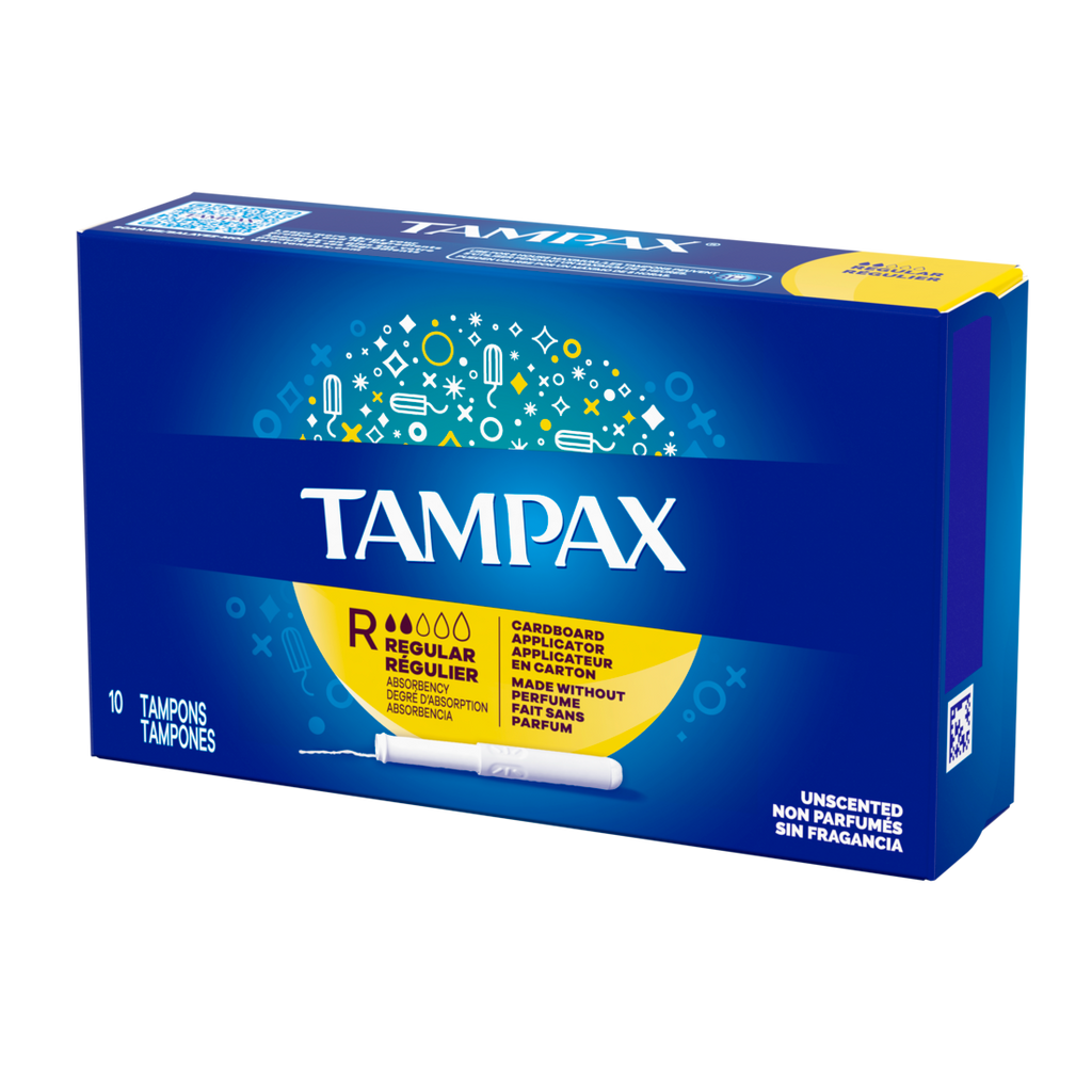 Tampax Cardboard Tampons Regular Absorbency Anti-Slip Grip Leakguard Skirt Unscented - 10ct/48pk