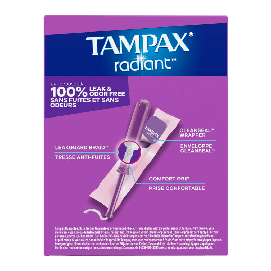 Tampax Radiant Tampons With Leakguard Braid Regular Absorbency Unscented - 14ct/12pk