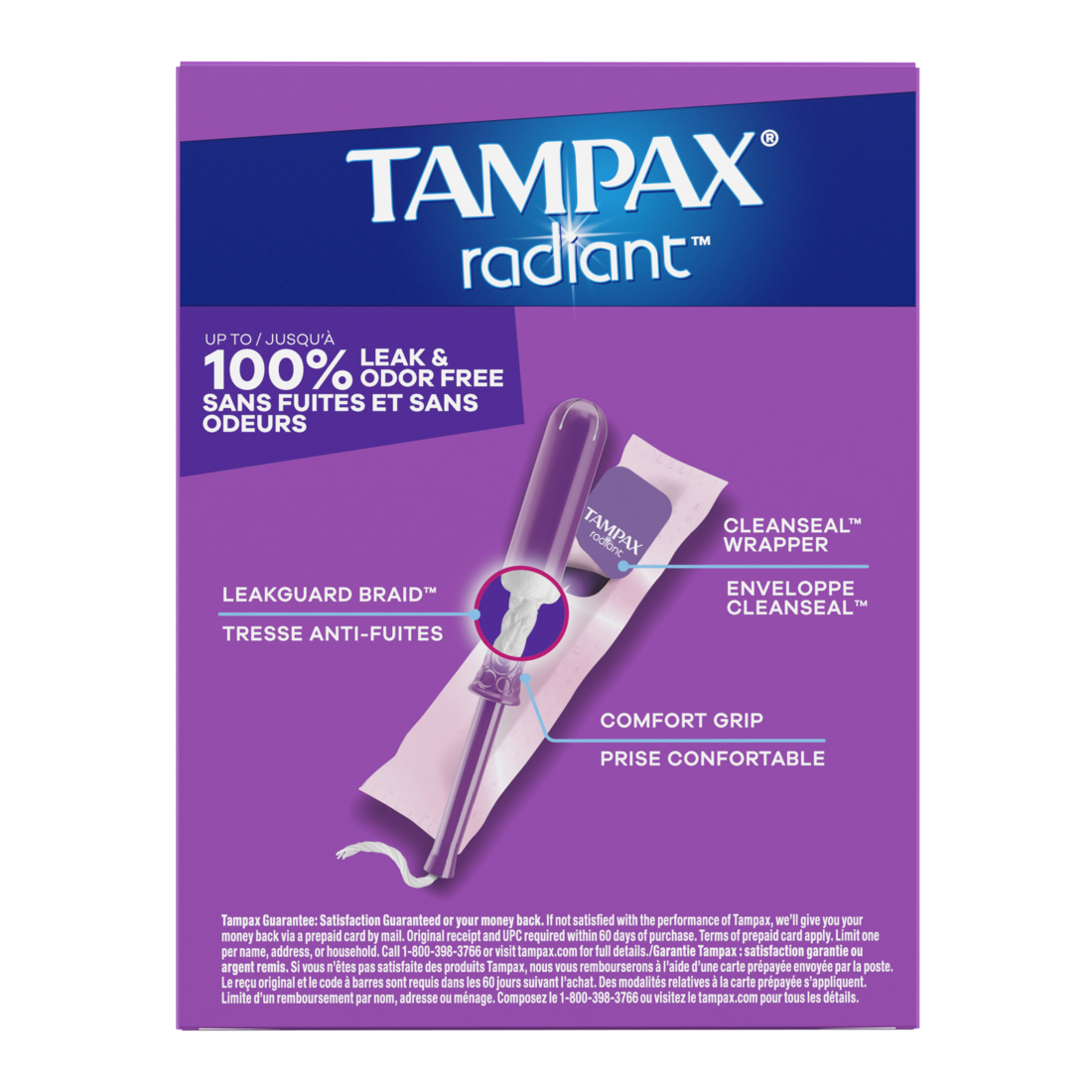 Tampax Radiant Tampons With Leakguard Braid Regular Absorbency Unscented - 14ct/12pk