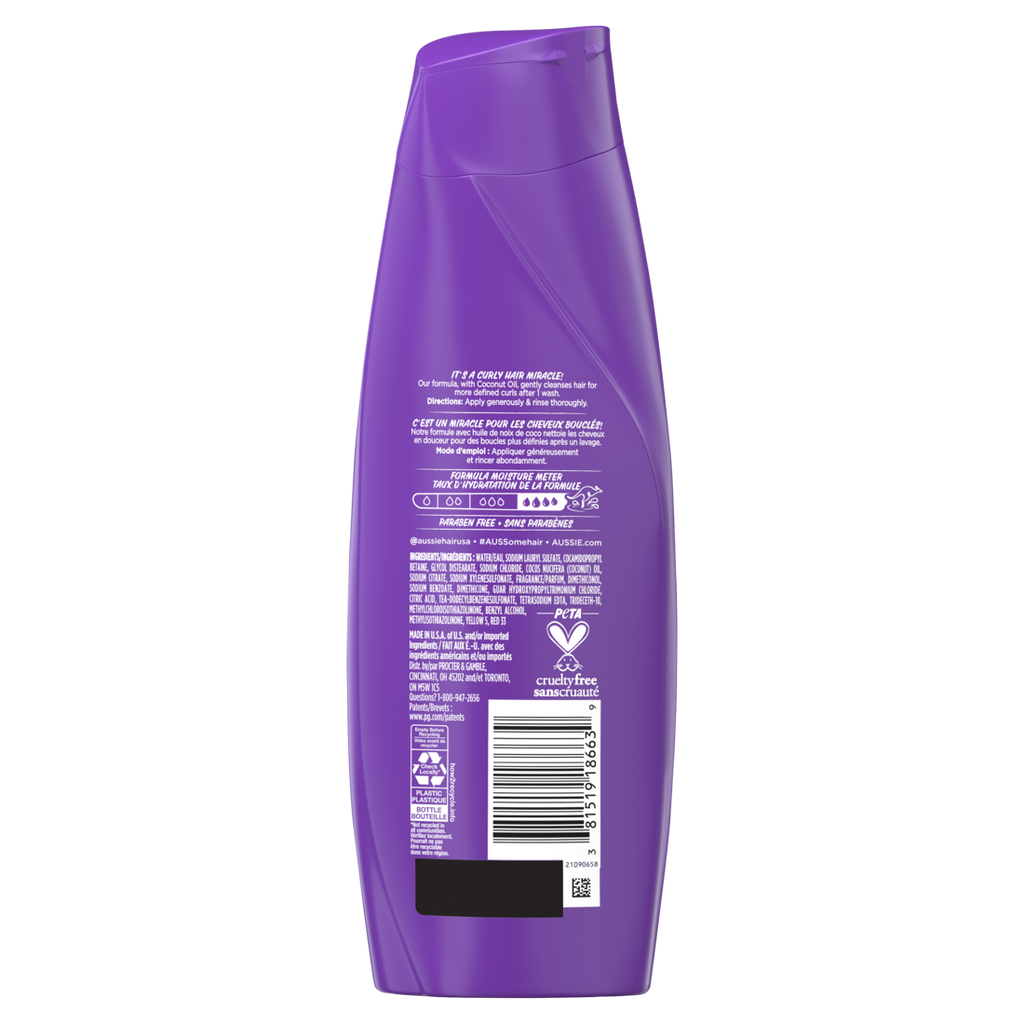 Aussie Miracle Curls Shampoo For Curly Hair With Coconut Oil Paraben Free - 12.1oz/6pk