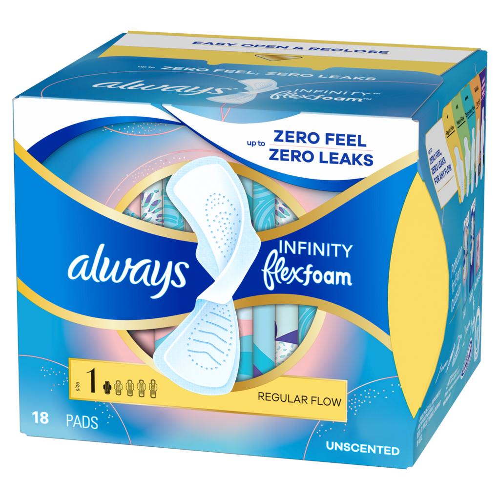 Always Infinity With Flexfoam Pads For Women Size 1 Regular Absorbency With Wings Unscented - 18ct/12pk