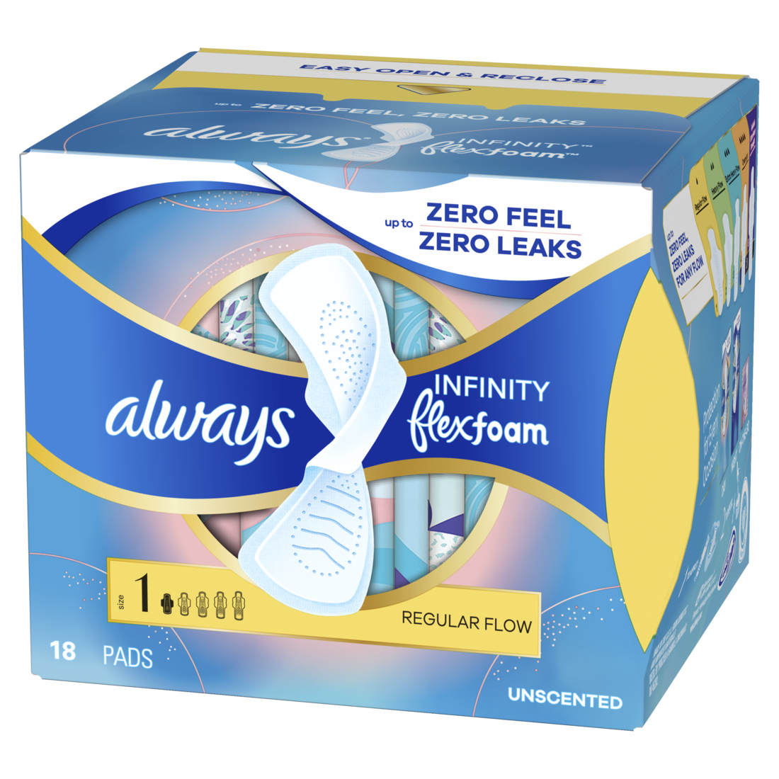 Always Infinity With Flexfoam Pads For Women Size 1 Regular Absorbency With Wings Unscented - 18ct/12pk