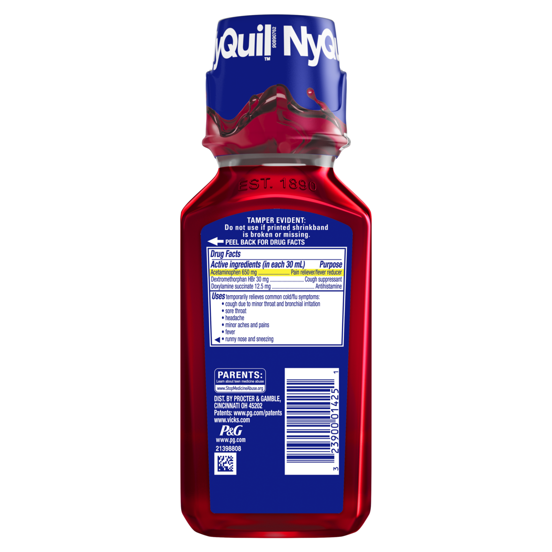 Vicks Nyquil Cherry Cold & Flu Relief Liquid Over-The-Counter Medicine Powerful Multi-Symptom Nighttime Relief For Headache Fever Sore Throat Minor Aches And Pains Sneezing Runny Nose And Cough Cherry Flavored - 8oz/12pk