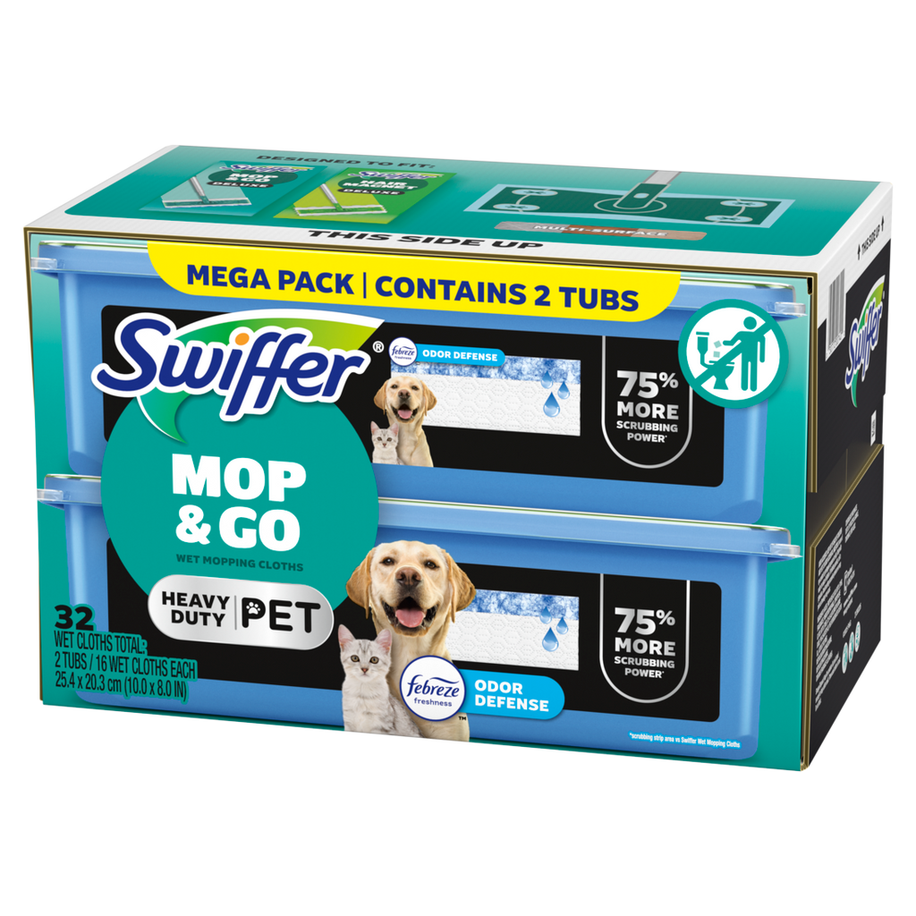 Swiffer Heavy Duty Mop Wet Multi-Surface Cloth Refills For Floor Mopping And Cleaning Pet With Febreze Odor Defense - 32ct/1pk