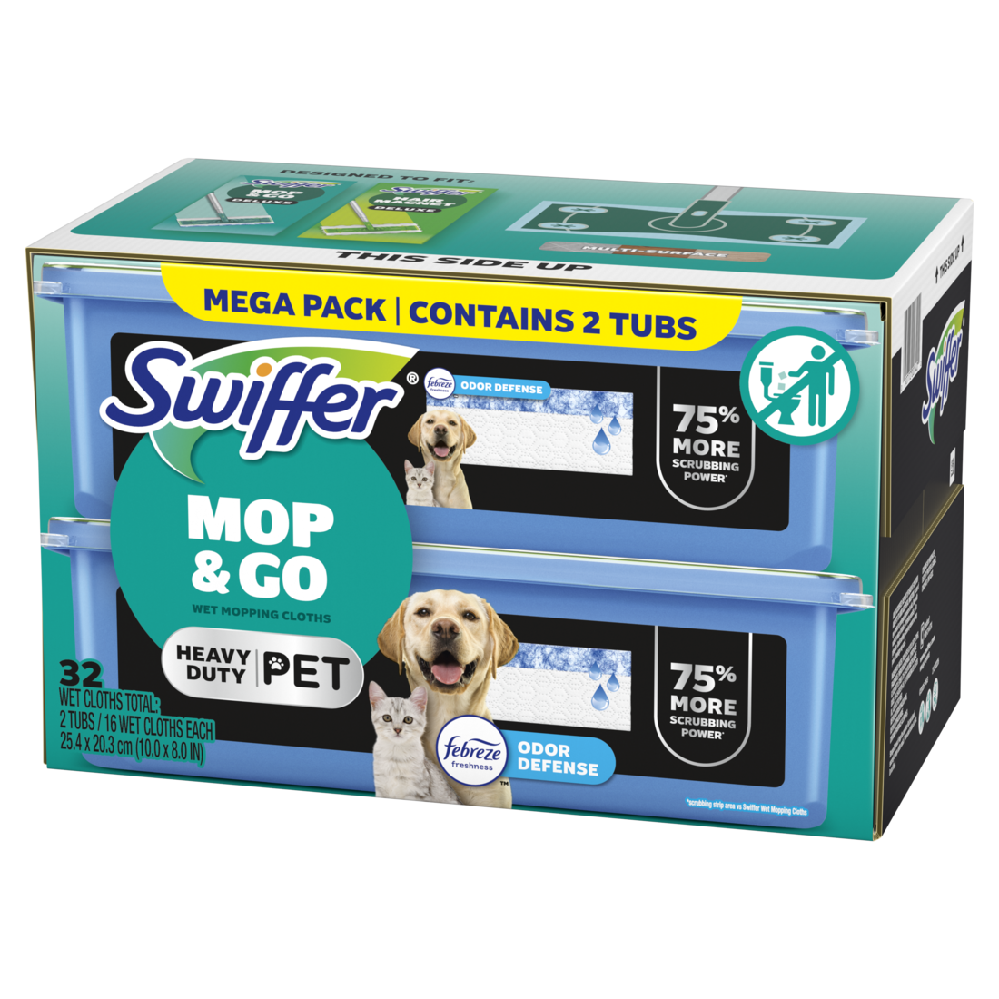 Swiffer Heavy Duty Mop Wet Multi-Surface Cloth Refills For Floor Mopping And Cleaning Pet With Febreze Odor Defense - 32ct/1pk