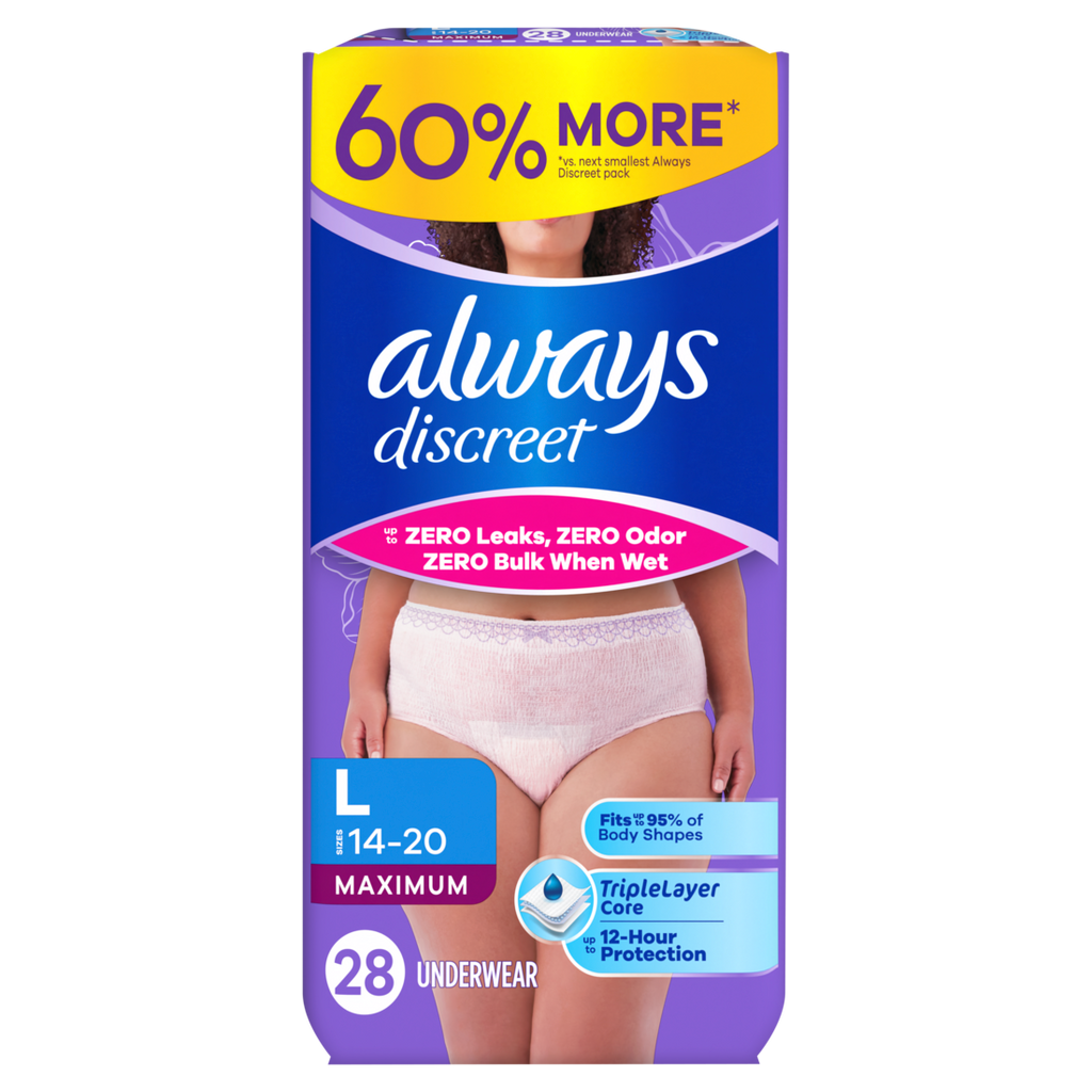 Always Discreet Reimagined Adult Diapers For Women Maximum Incontinence And Postpartum Underwear L - 28ct/2pk