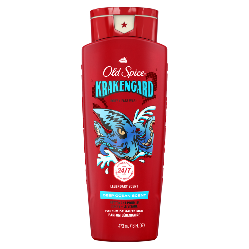 Old Spice Cleansing Body Wash For Men 24/7 Shower Clean With Lasting Scent 2-in-1 Face And Body Wash Rich Lather Krakengard Deep Ocean Scent - 16oz/4pk