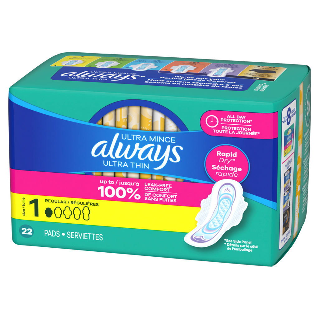 Always Ultra Thin Feminine Pads With Wings For Women Size 1 Regular Absorbency Unscented - 22ct/6pk