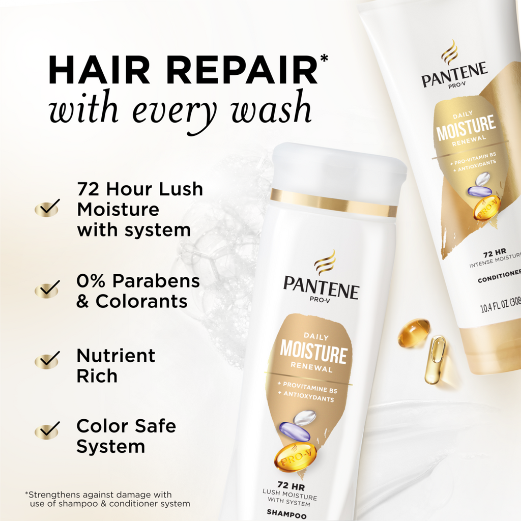 Pantene Daily Moisture Renewal 72 Hr Lush Moisture Shampoo 12.0oz & Conditioner 10.4oz Dual Pack - (12.0+10.4)oz/4pk