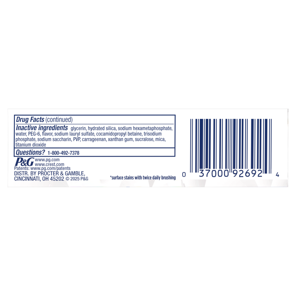 Crest 3D White Brilliance Vibrant Peppermint Teeth Whitening Toothpaste Whiter Teeth In 3 Days Anticavity Fluoride Toothpaste 100% More Surface Stain Removal 24 Hour Active Stain Prevention - 0.85oz/72pk