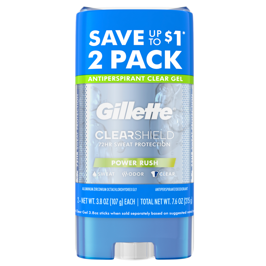 Gillette Clear Gel Antiperspirant And Deodorant For Men Power Rush Scent Twin Pack - (2x3.8)oz/6pk