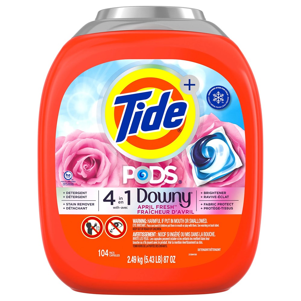 Tide PODS with Downy Liquid Laundry Detergent Pacs April Fresh - 104ct/3pk