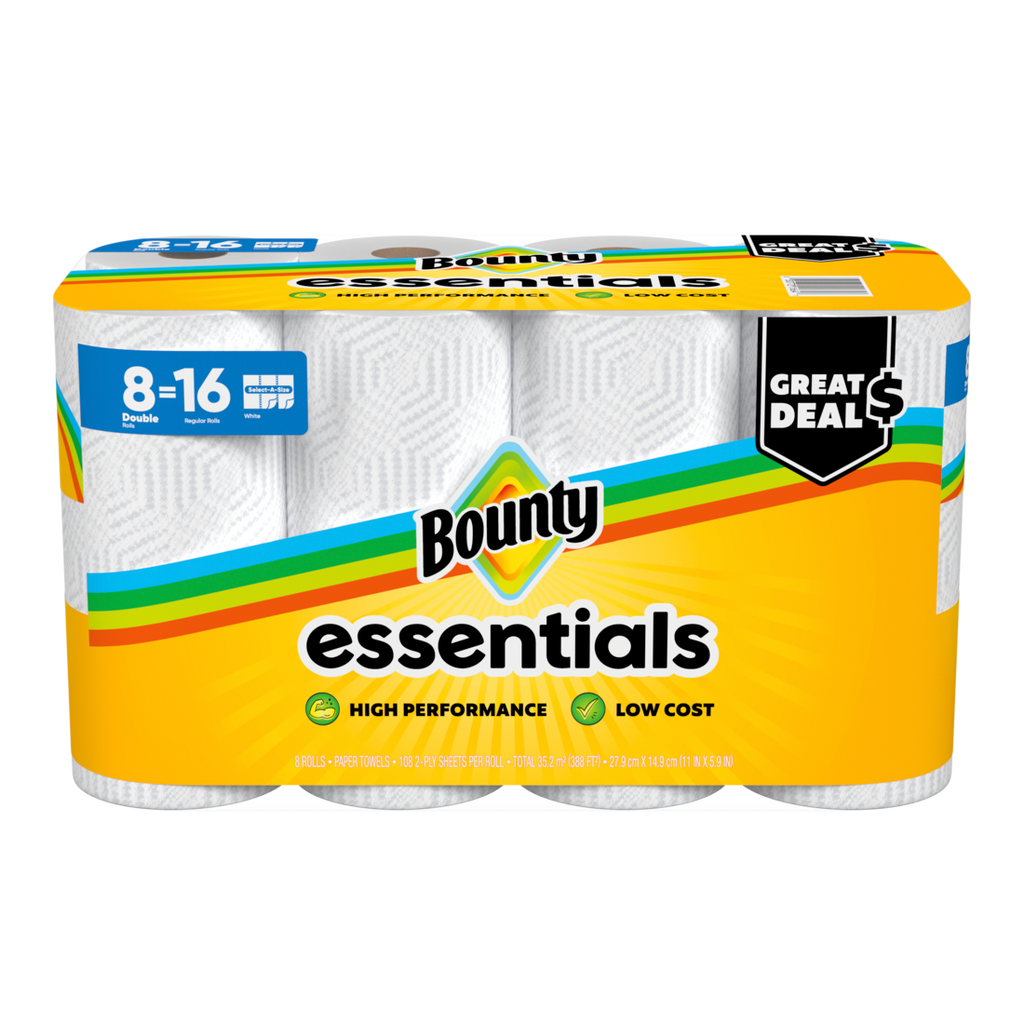 Bounty Paper Towels Essentials Select-A-Size 8 Double Rolls White 108 Sheets Per Roll - 8ct/1pk