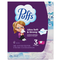 Puffs Ultra Soft Facial Tissues 3 Family Size Boxes 124 Facial Tissues Per Box - 372ct/8pk
