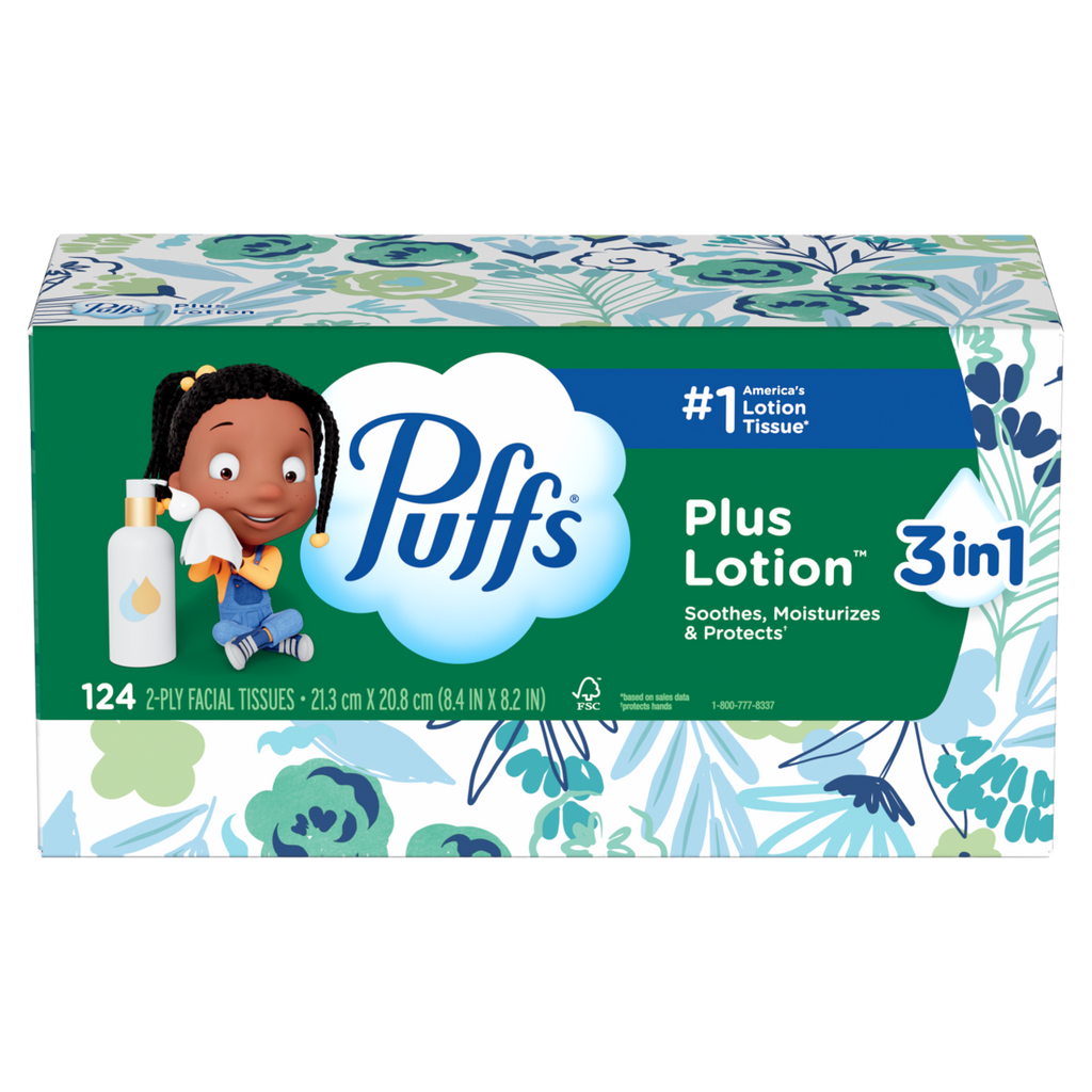 Puffs Plus Lotion Facial Tissue 1 Family Box 124 Tissues Per Box - 124ct/24pk