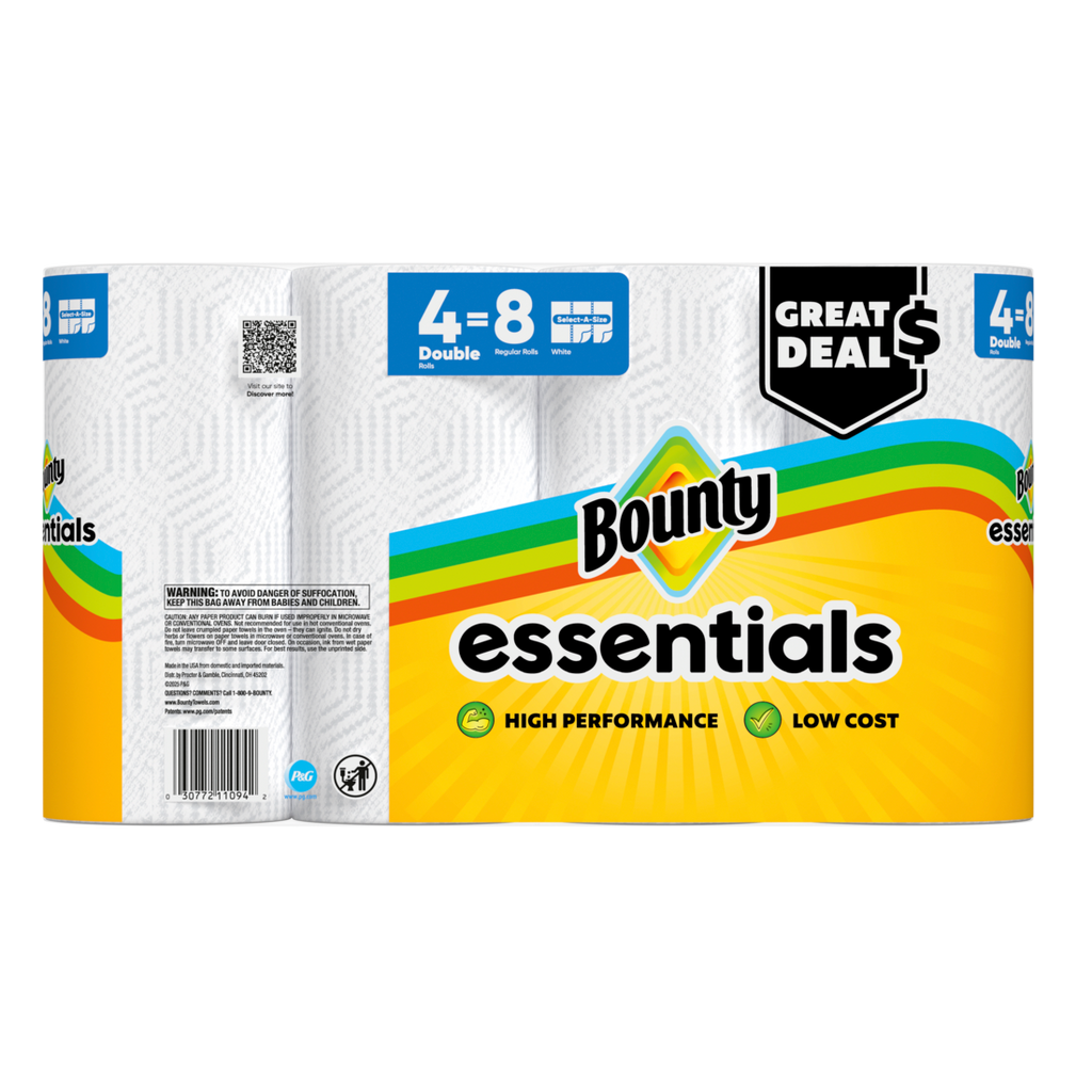 Bounty Paper Towels Essentials Select-A-Size 4 Double Rolls White 108 Sheets Per Roll - 4ct/6pk