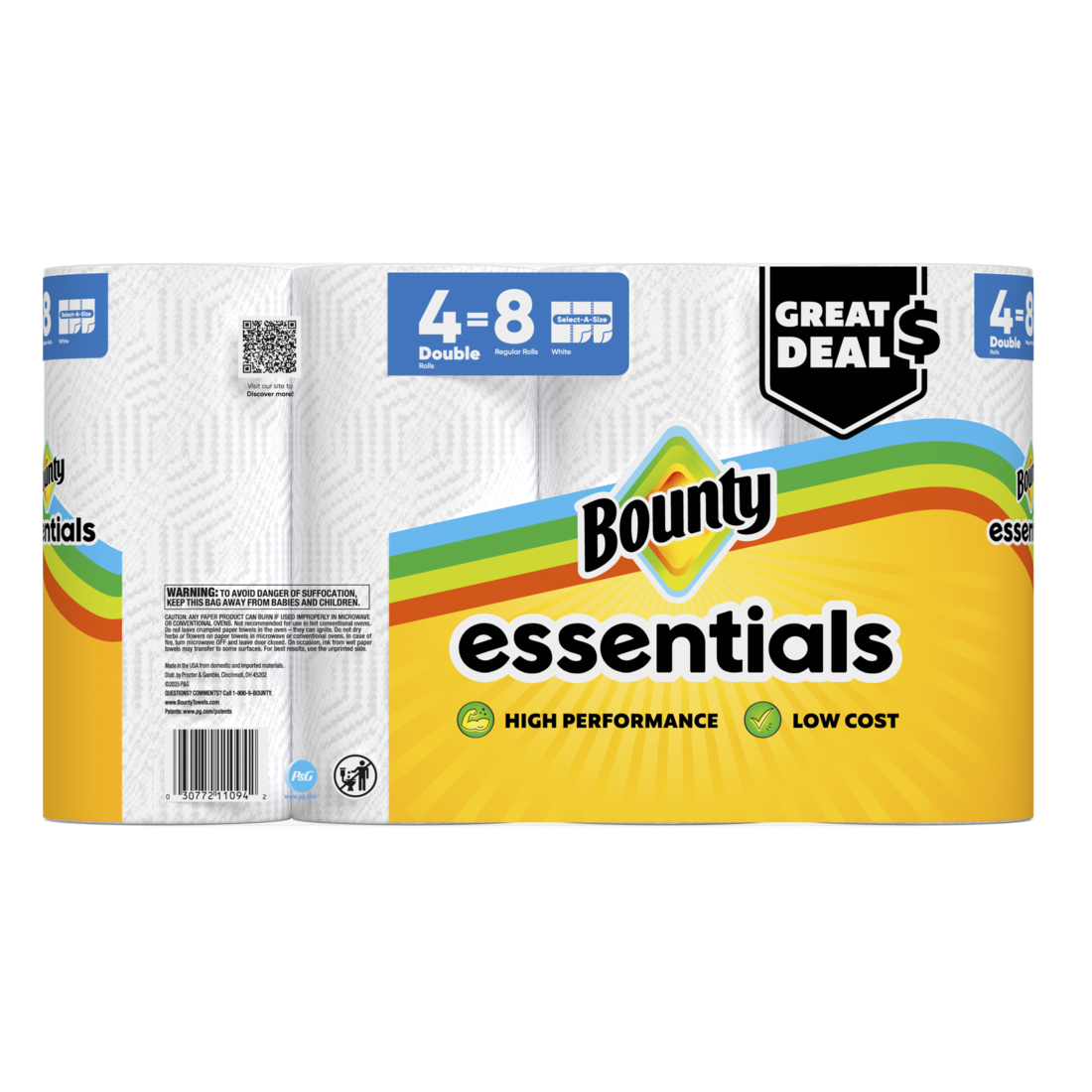 Bounty Paper Towels Essentials Select-A-Size 4 Double Rolls White 108 Sheets Per Roll - 4ct/6pk