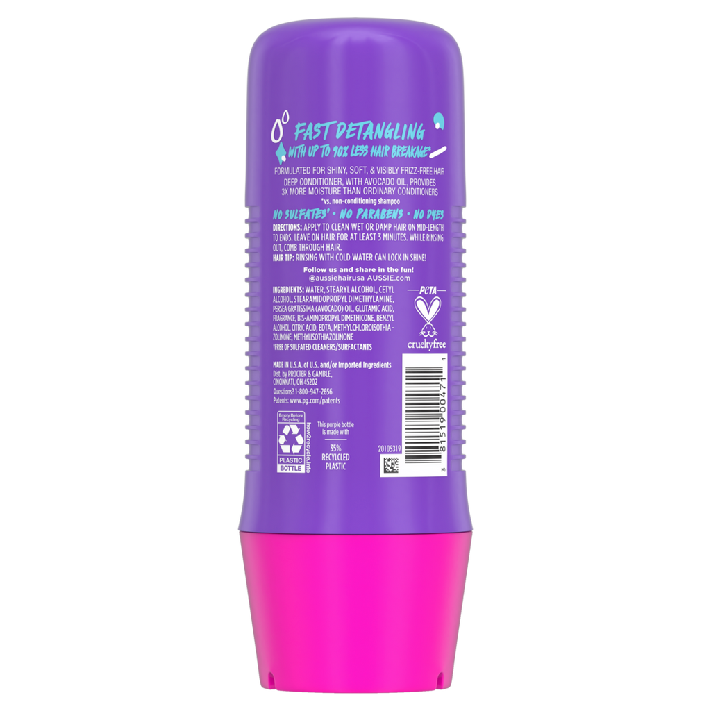 Aussie 3 Minute Miracle Moist Detangling Deep Conditioner Treatment With Avocado Oil Paraben And Sulfate Free - 8oz/6pk