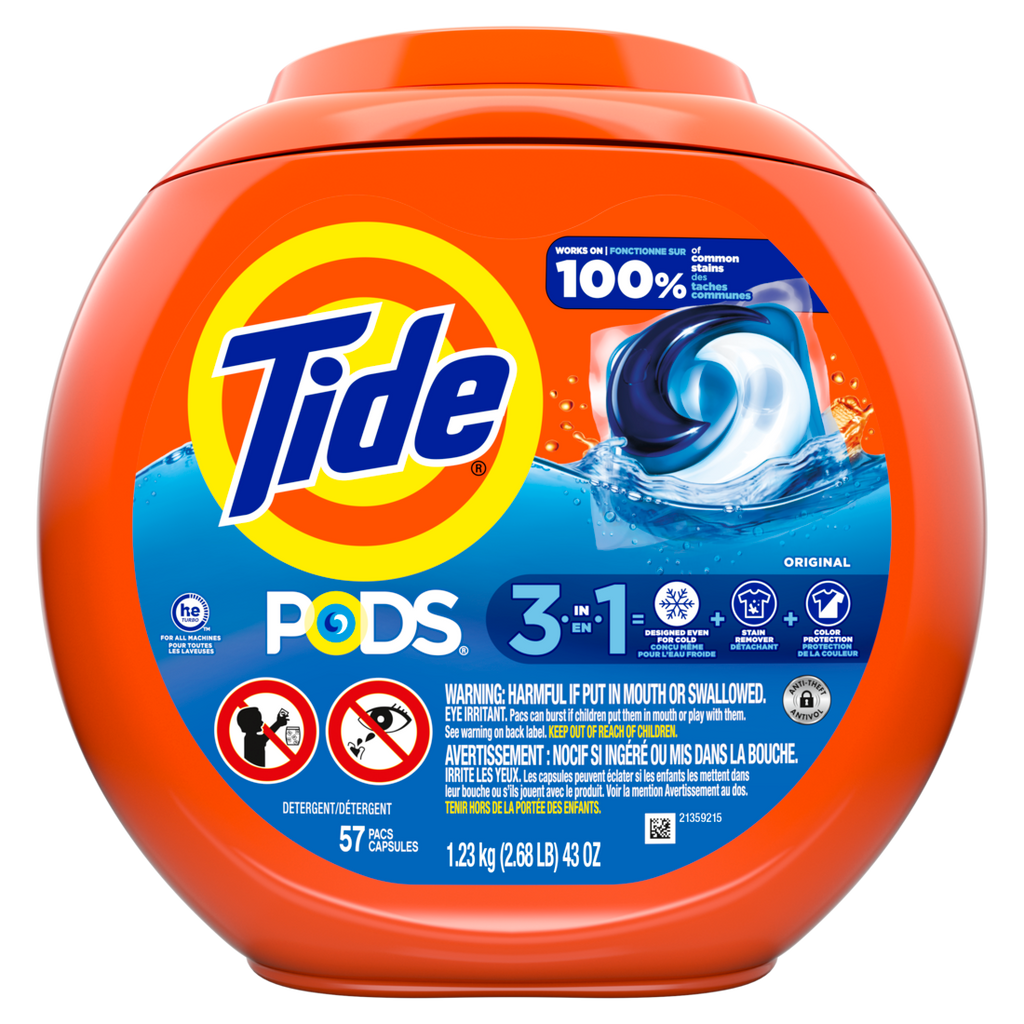 Tide Pods Laundry Detergent Pacs 3-in-1 Stain Remover Odor Fighter Color Protector HE Compatible Original Scent - 57ct/4pk