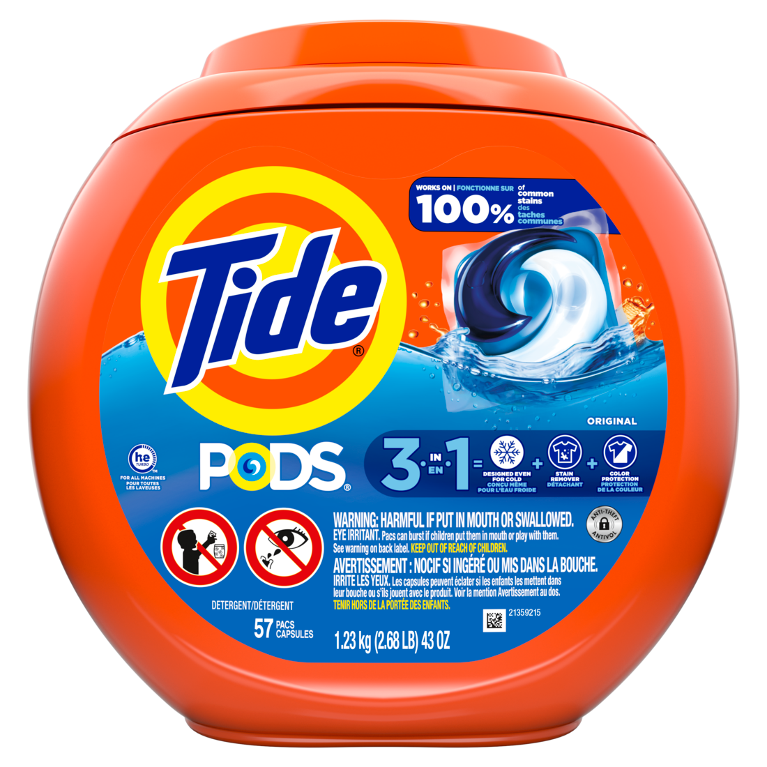 Tide Pods Laundry Detergent Pacs 3-in-1 Stain Remover Odor Fighter Color Protector HE Compatible Original Scent - 57ct/4pk