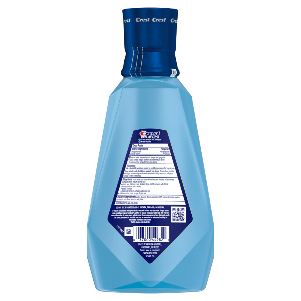 Crest Mouthwash Pro Health Complete Clean CPC (Cetylpyridinium Chloride) Antigingivitis/Antiplaque Alcohol Free Clean Mint 1L - 33.8oz/6pk