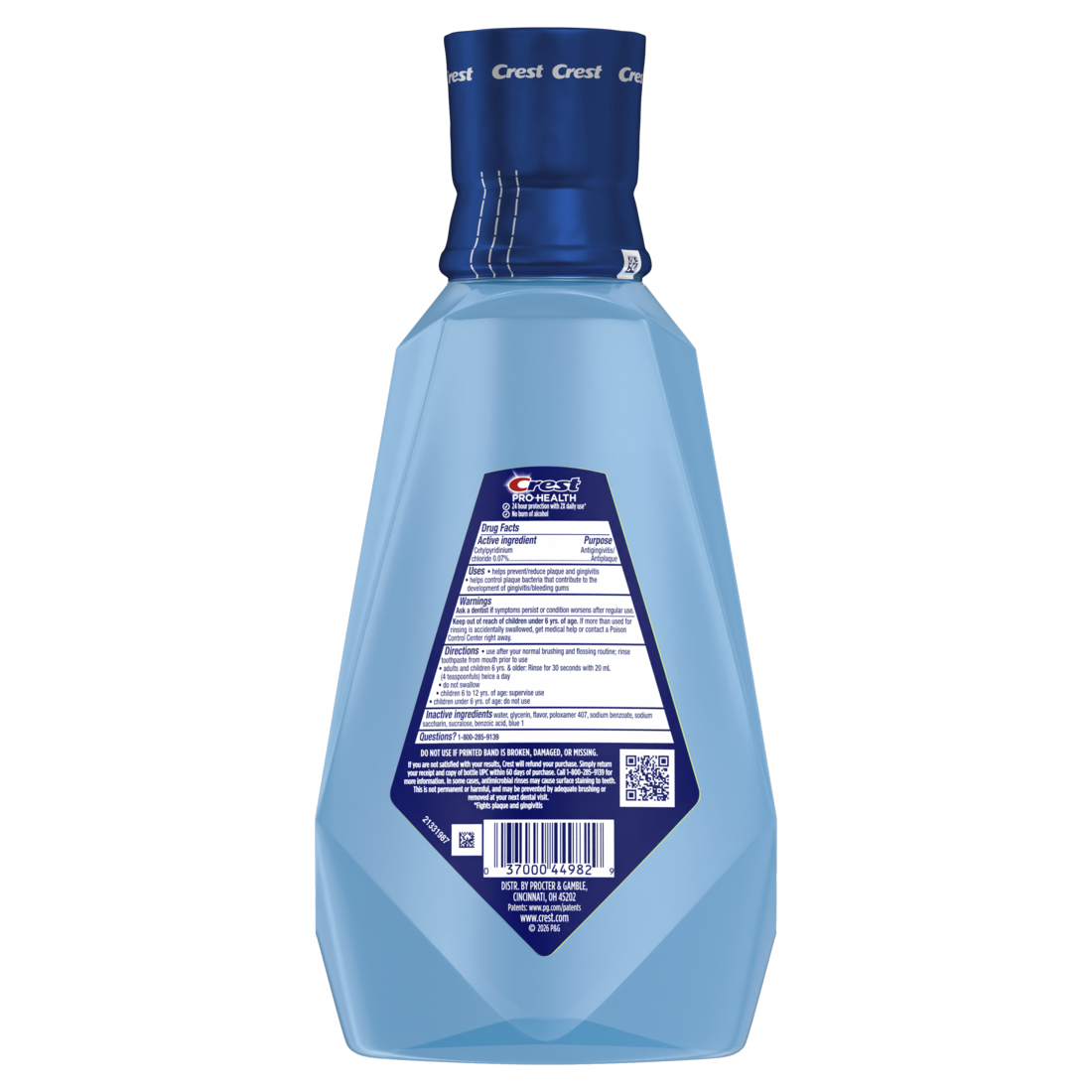Crest Mouthwash Pro Health Complete Clean CPC (Cetylpyridinium Chloride) Antigingivitis/Antiplaque Alcohol Free Clean Mint 1L - 33.8oz/6pk