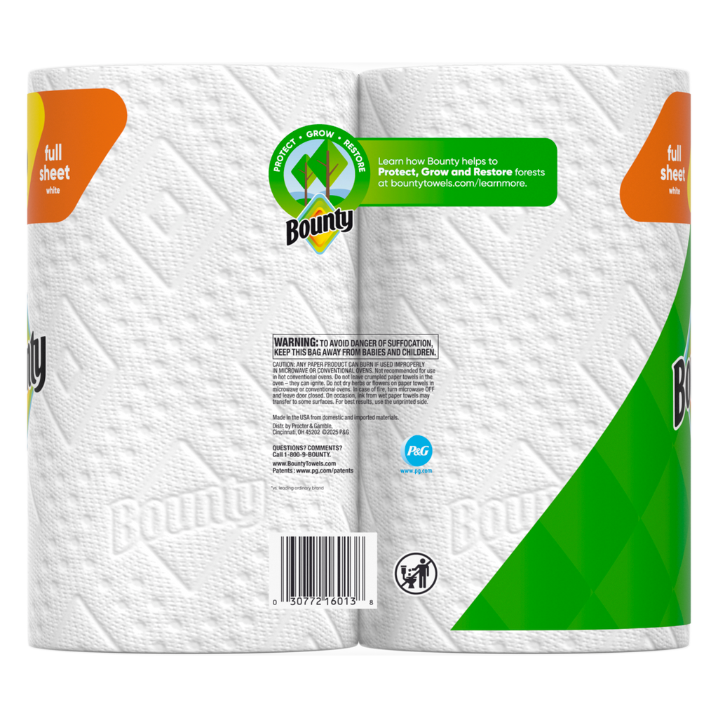 Bounty Paper Towels Full Sheet White 2 Triple Rolls 75 Sheets Per Roll - 2ct/6pk