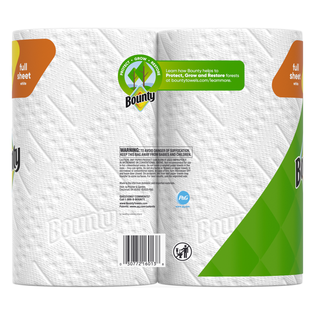 Bounty Paper Towels Full Sheet White 2 Triple Rolls 75 Sheets Per Roll - 2ct/6pk